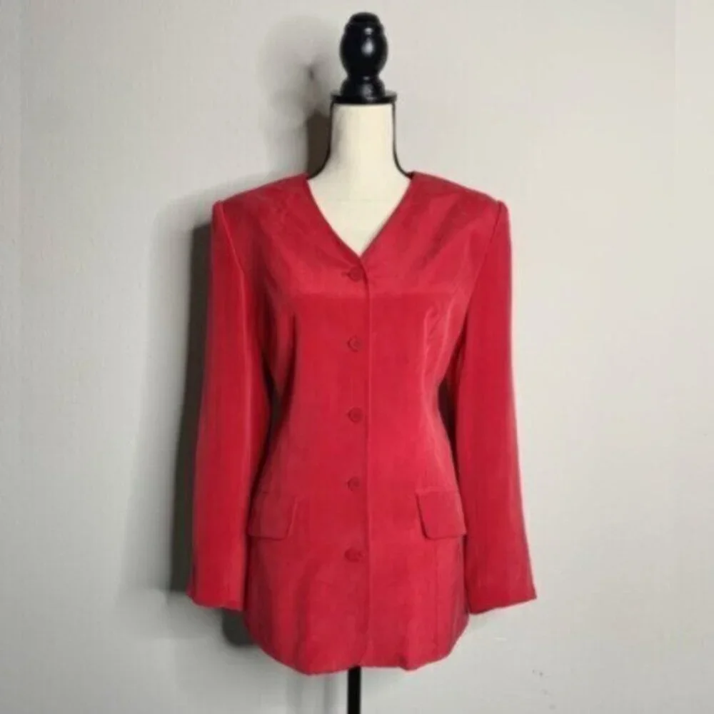 Andrea Viccaro Vintage Silk Single Breasted Collarless Blazer